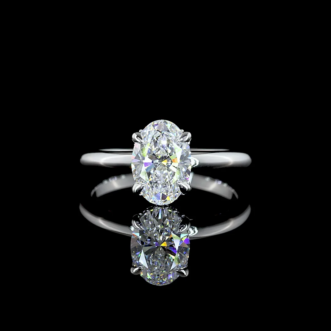 1.64 Cts 14k White Gold Oval Shape Hidden Halo Ring