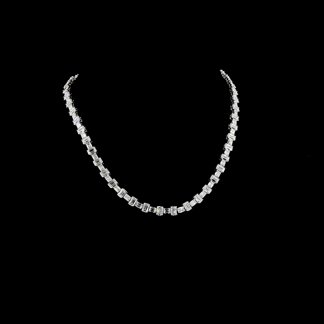 36.11 Cts 14k White Gold Emerald Shape Station Necklace