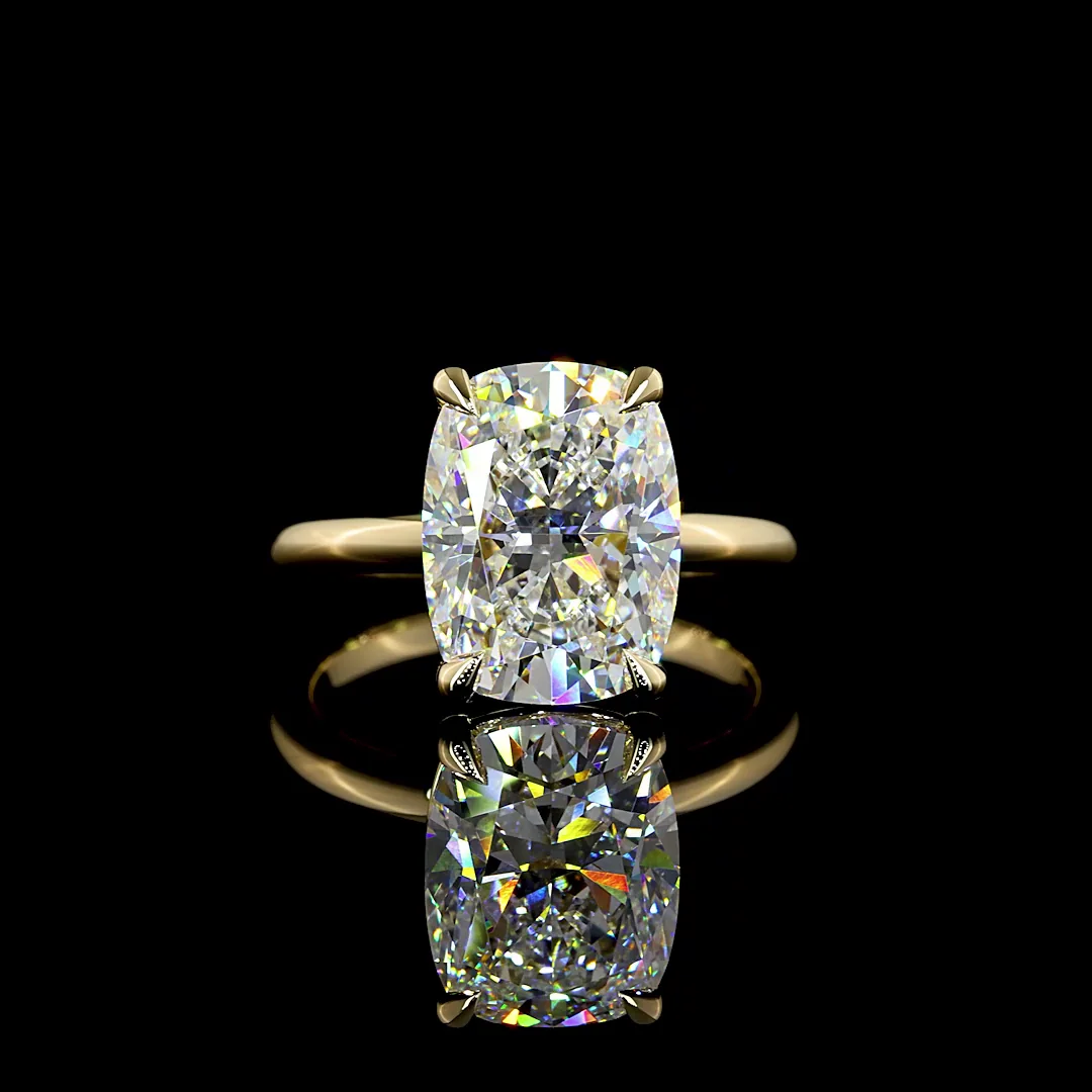 5.09 Cts 14k Yellow Gold Cushion Brilliant Shape Solitaire Ring