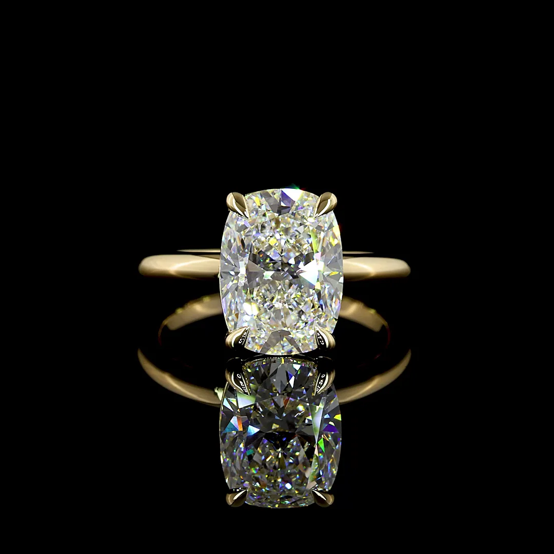 4.06 Cts 14k Yellow Gold Cushion Brilliant Shape Solitaire Ring