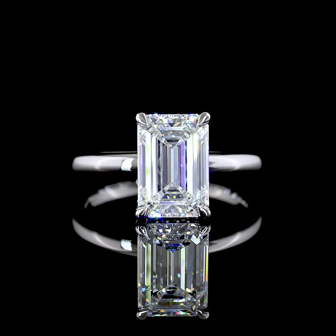 3.09 Cts 14k White Gold Emerald Shape Hidden Halo Ring