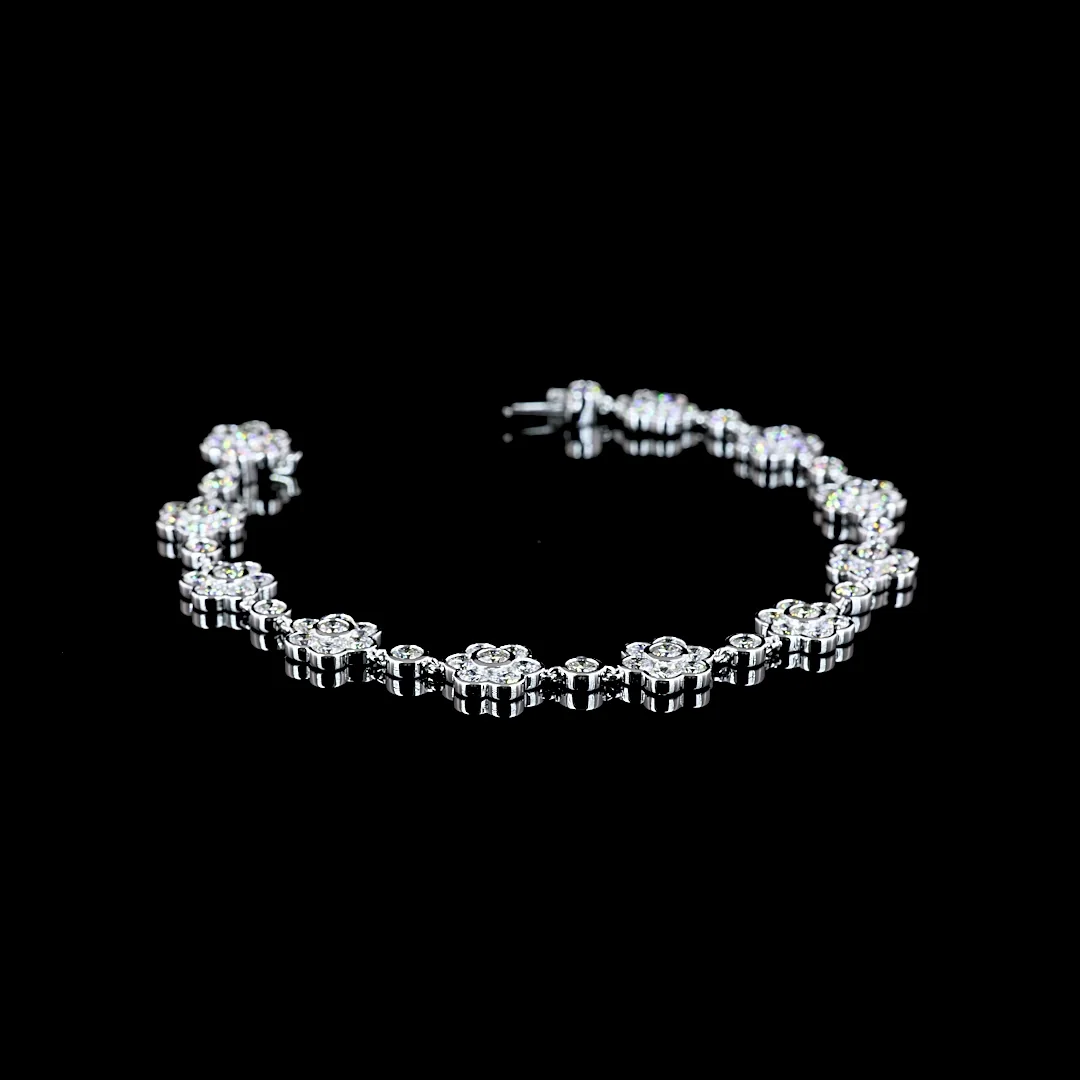 7.65 Cts 18k White Gold Round Shape Station Line Tennis Bracelet