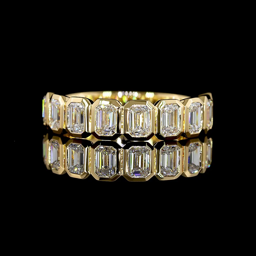 1.34 Cts 18k Yellow Gold Emerald Shape Half Eternity Eternity Band