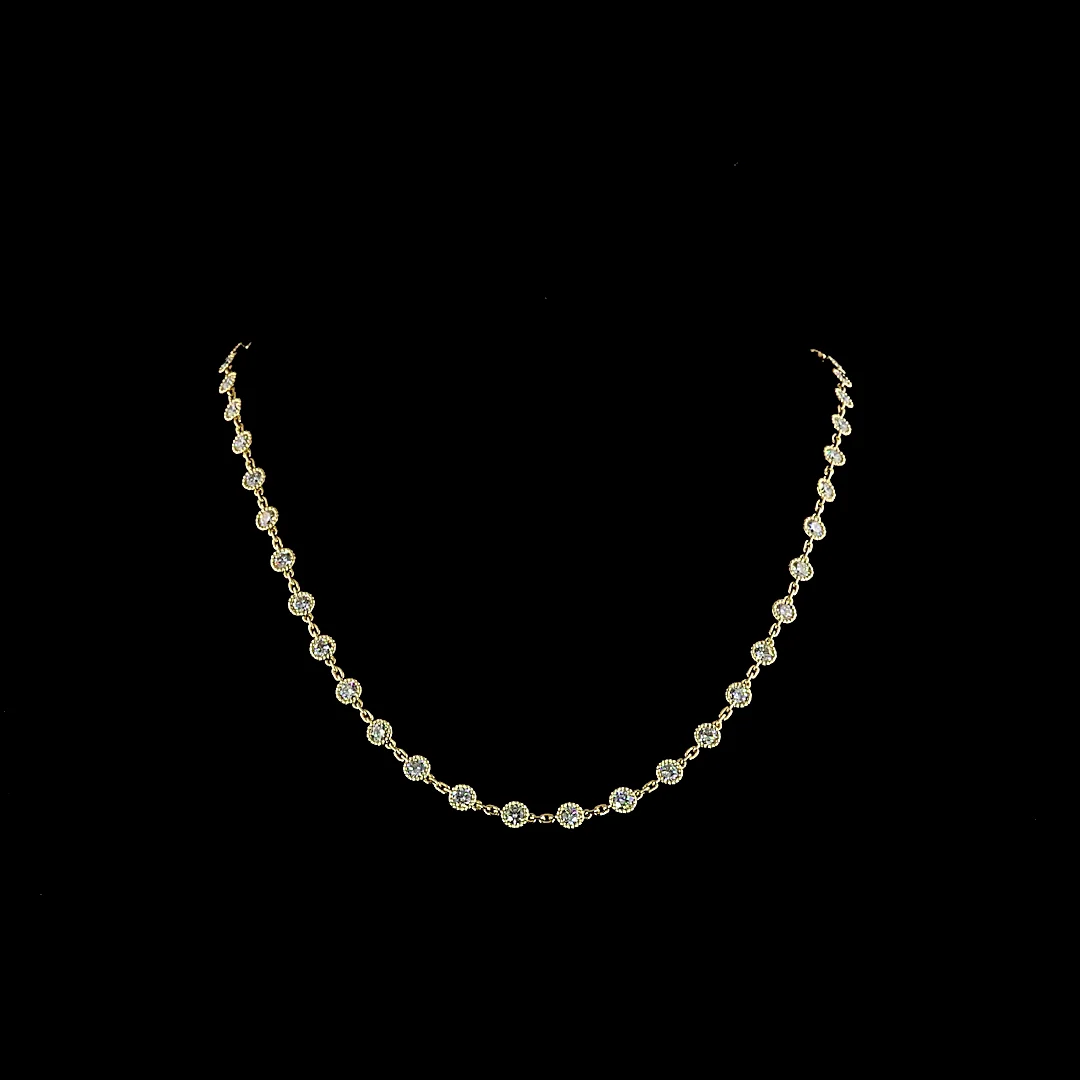 5.88 Cts 14k Yellow Gold Round Shape Station Necklace