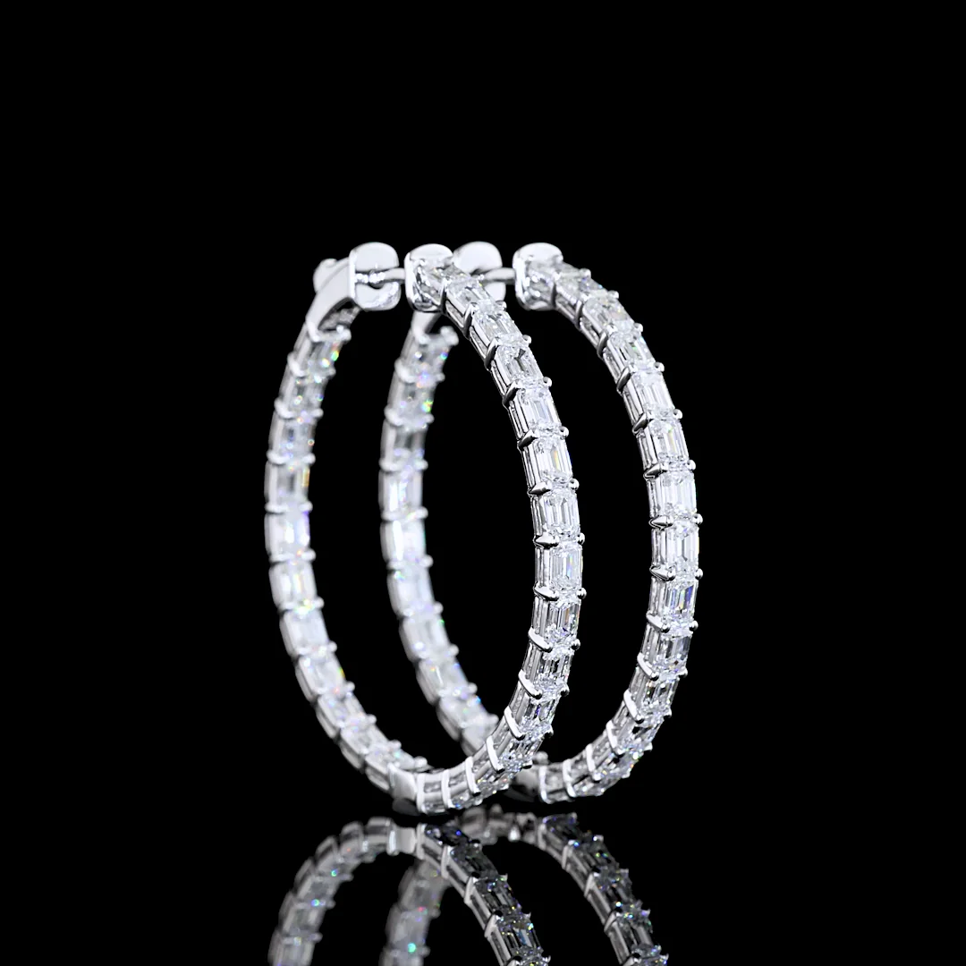 4.01 Cts 14k White Gold Emerald Shape Hoops Earring