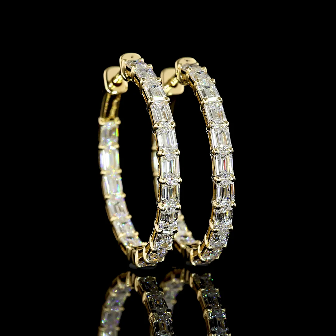 3.22 Cts 14k Yellow Gold Emerald Shape Hoops Earring