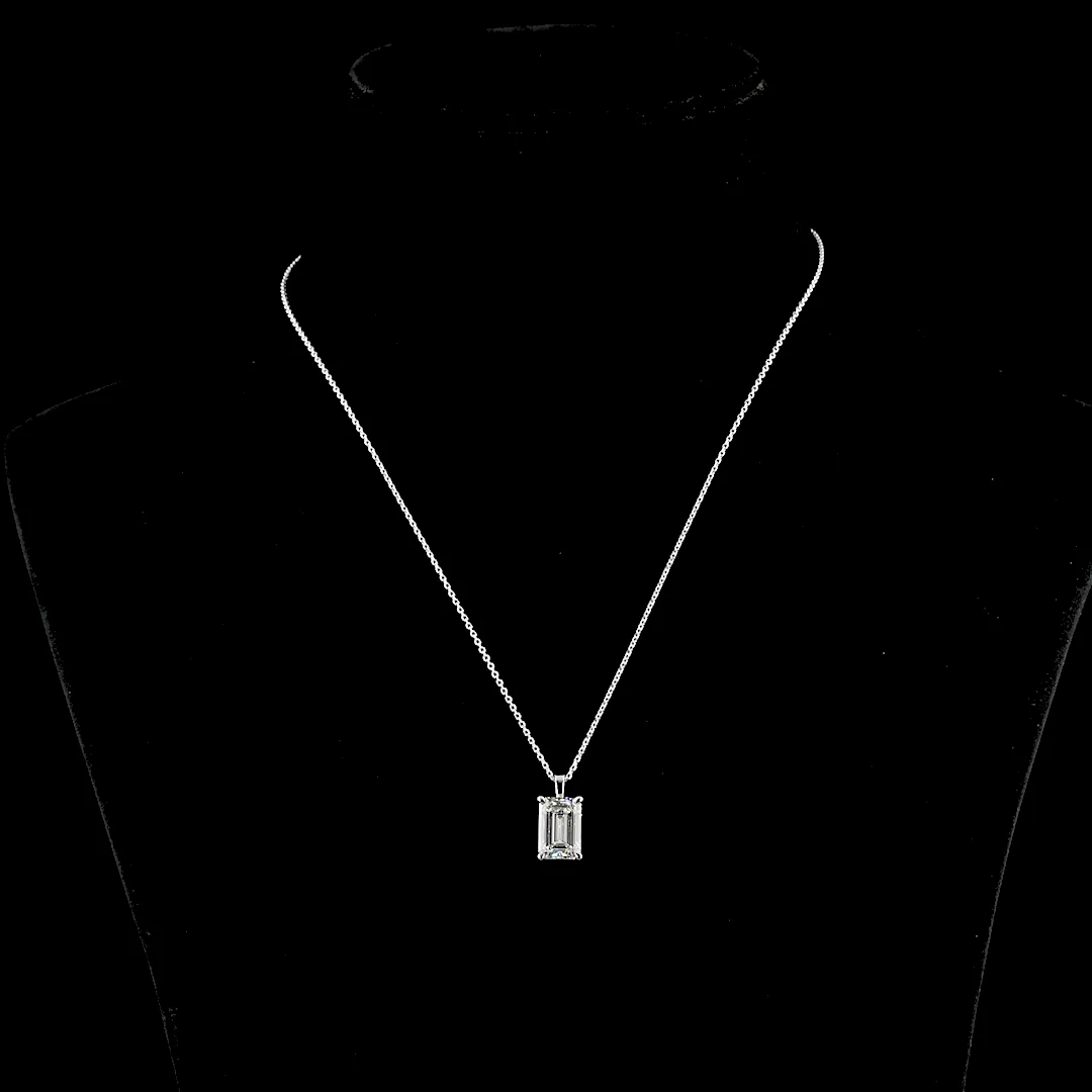 3.68 Cts 14k White Gold Emerald Shape Solitaire Pendant