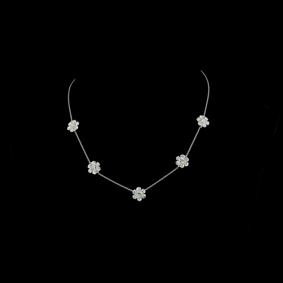 4.9 Cts 18k White Gold Round Shape Station Necklace