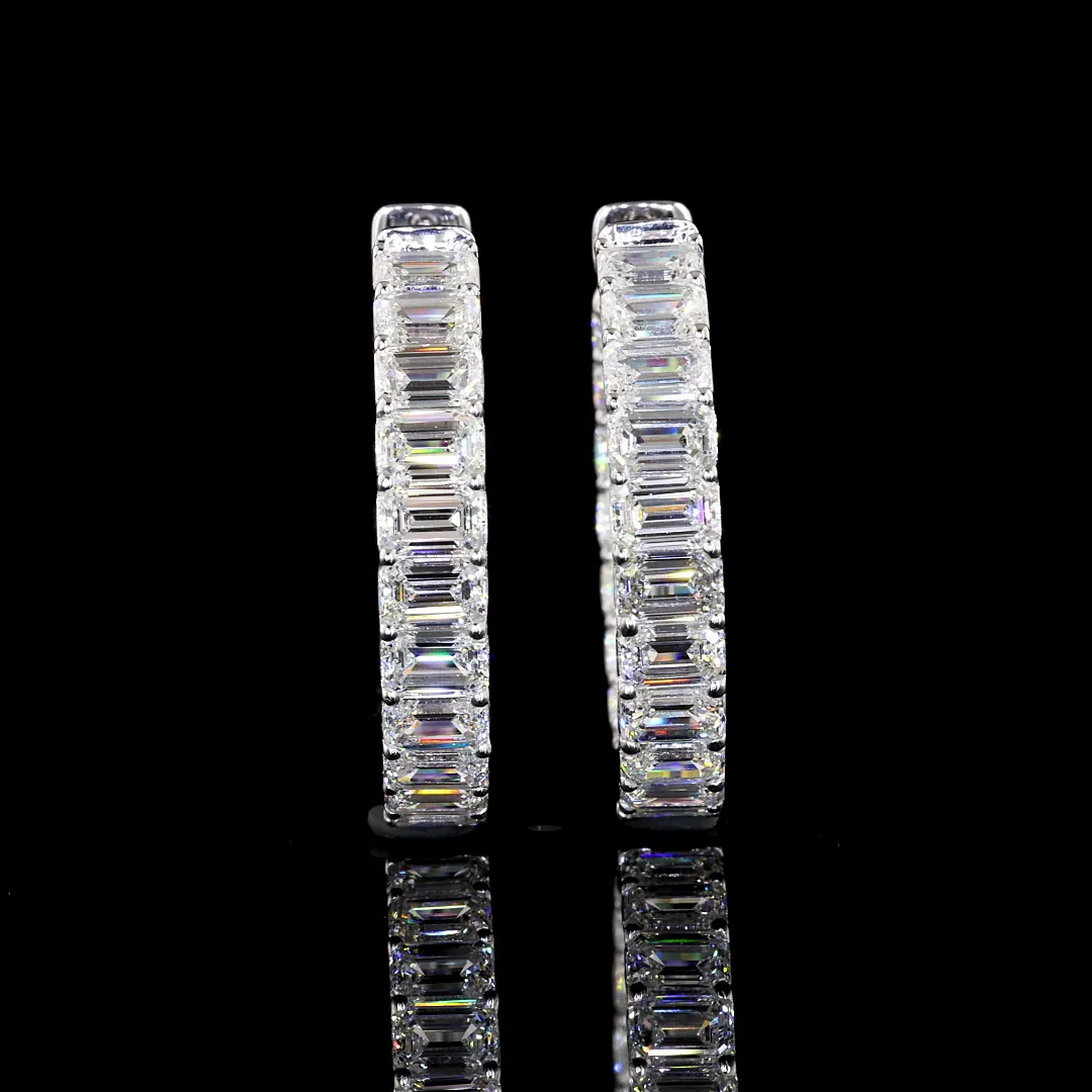 8.1 Cts 14k White Gold Emerald Shape Hoops Earring