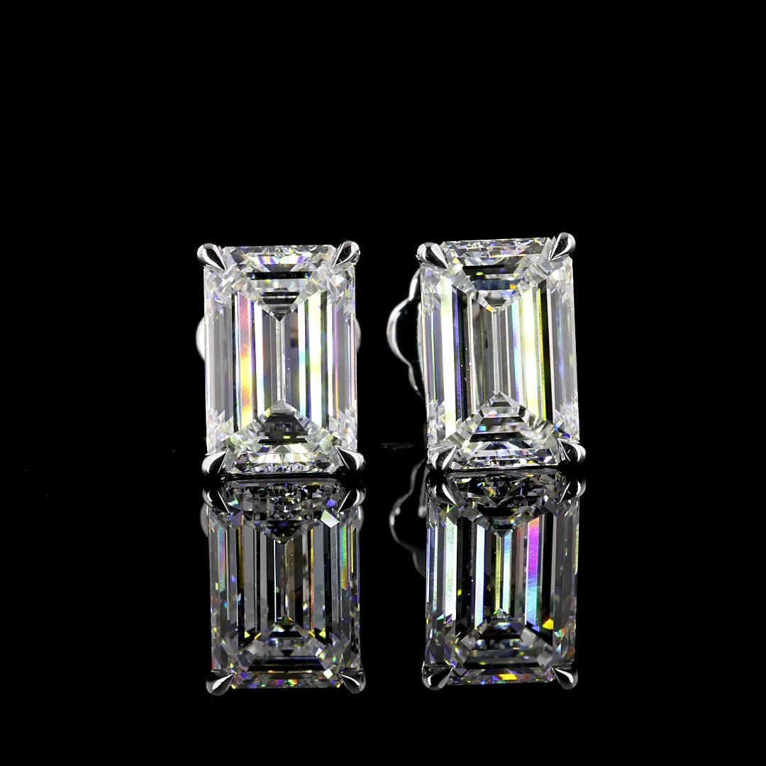 5.06 Cts 14k White Gold Emerald Shape Studs Earring