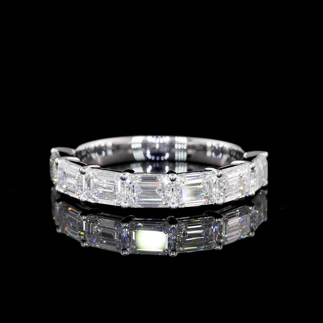4.05 Cts 14k White Gold Emerald Shape Half Eternity Eternity Band