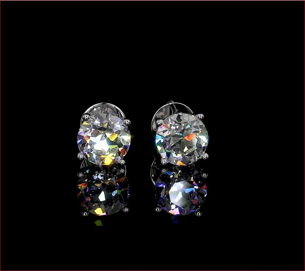 2.09 Cts 14k White Gold Old European Brilliant Shape Studs Earring