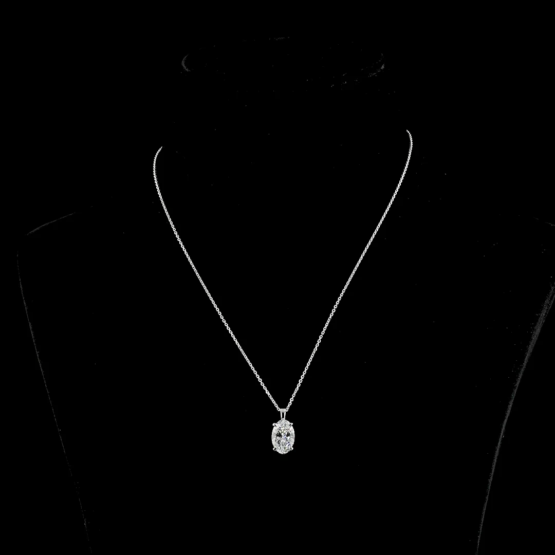 3.15 Cts 14k White Gold Oval Shape Solitaire Pendant