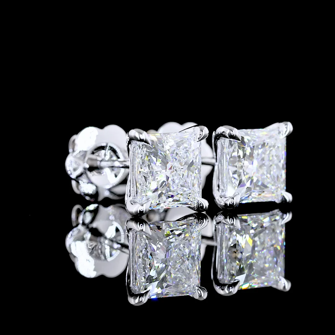 0 Cts 14k White Gold Princess Shape Studs Earring