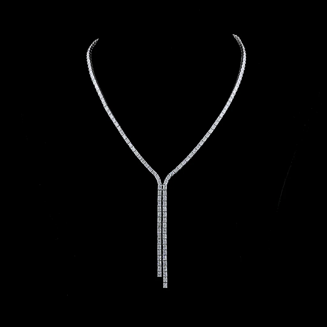 16.15 Cts 14k White Gold Radiant Shape Lariat Necklace