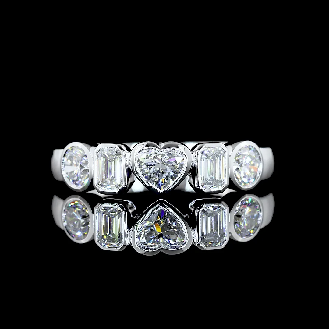 1.03 Cts 14k White Gold Heart Shape 5 Stones Eternity Band