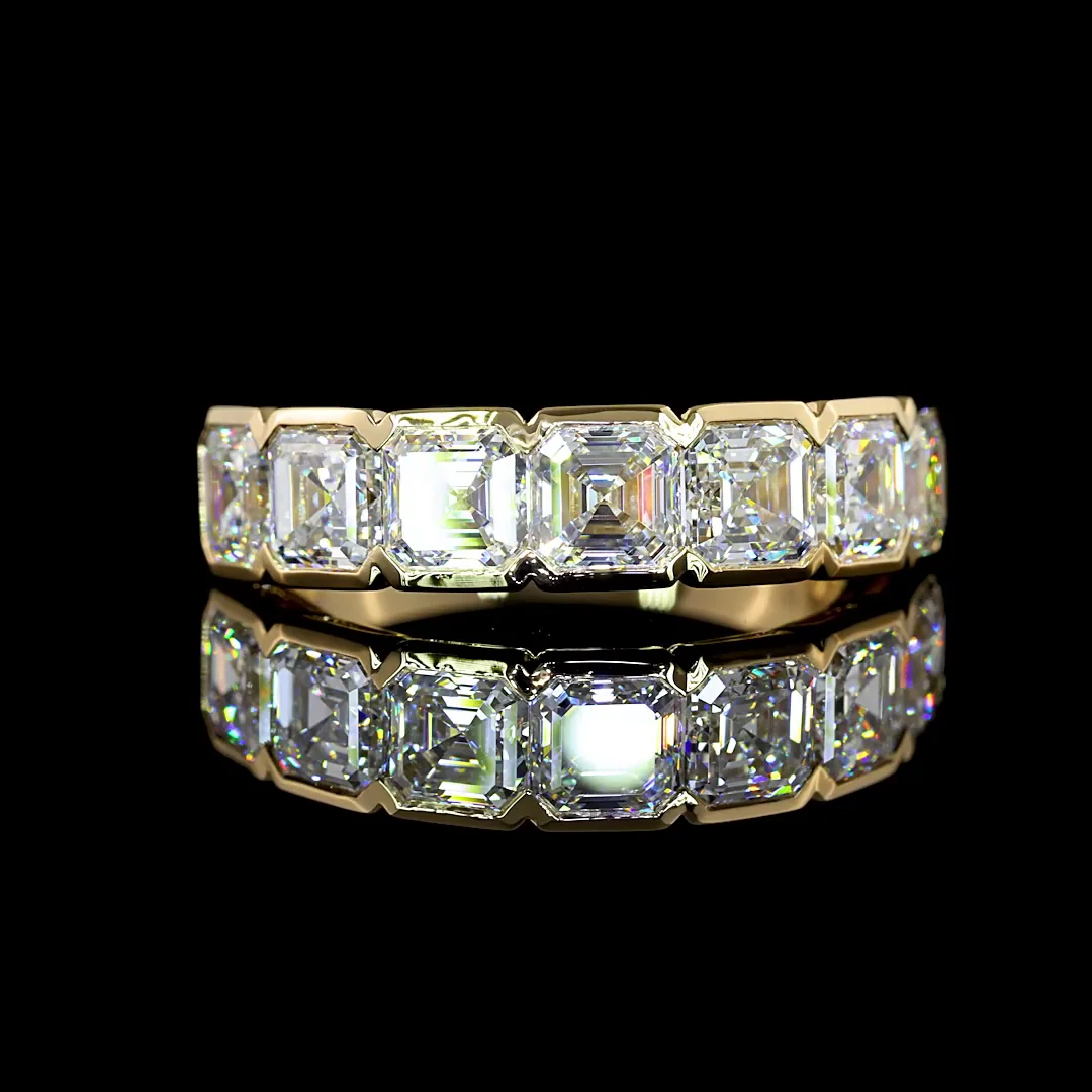 3.19 Cts 14k Yellow Gold Asscher Shape 7 Stones Eternity Band