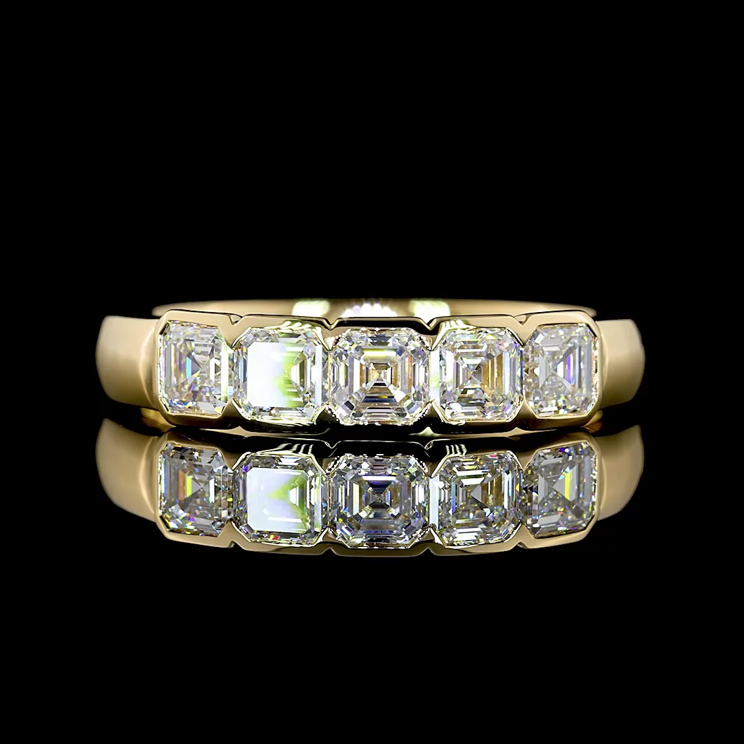 1.03 Cts 14k Yellow Gold Asscher Shape 5 Stones Eternity Band