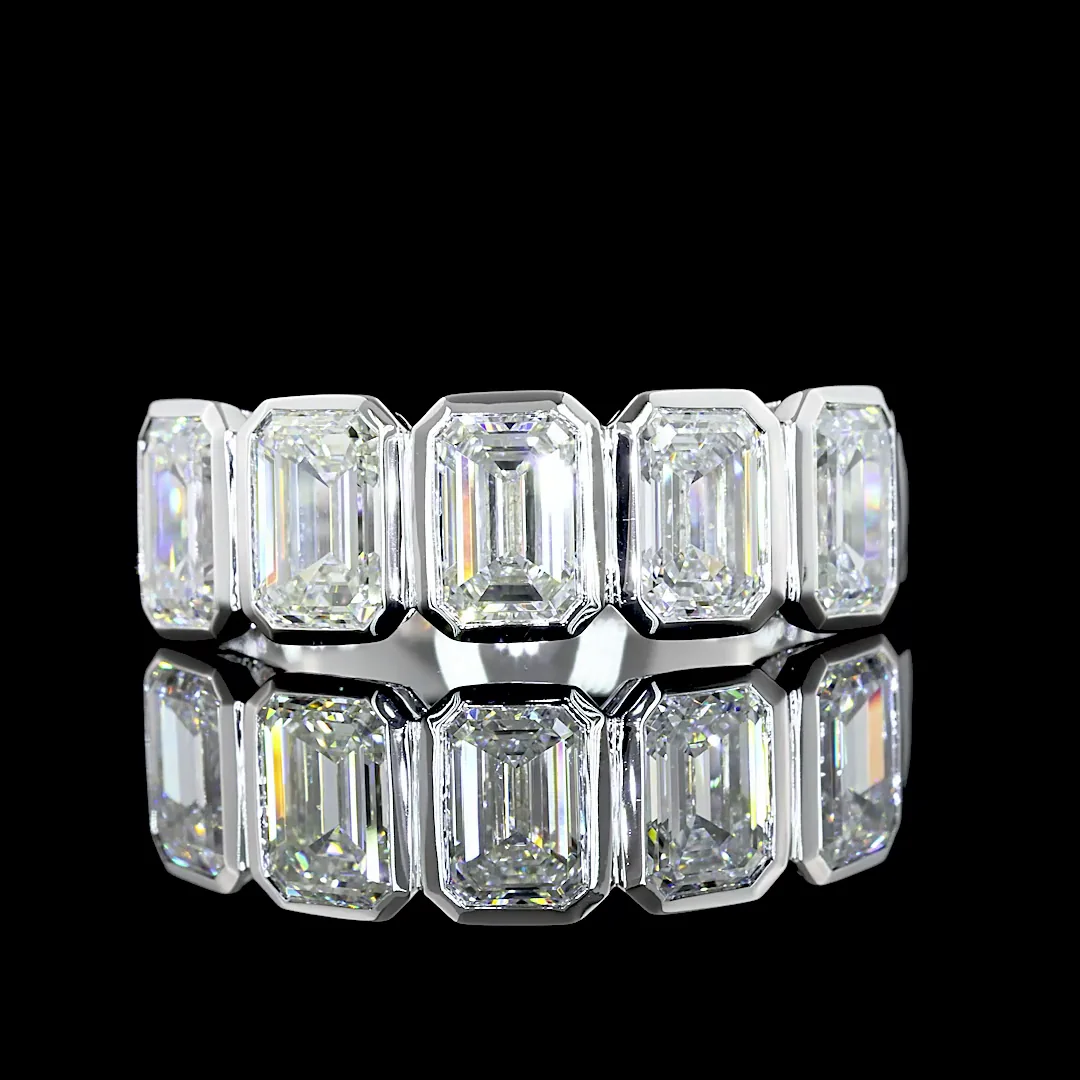 2.99 Cts 14k White Gold Emerald Shape 5 Stones Eternity Band