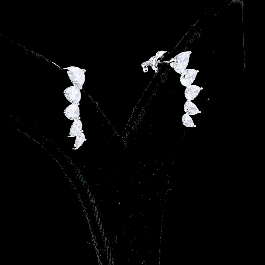 2.61 Cts 14k White Gold Pear Shape Crawler Earring