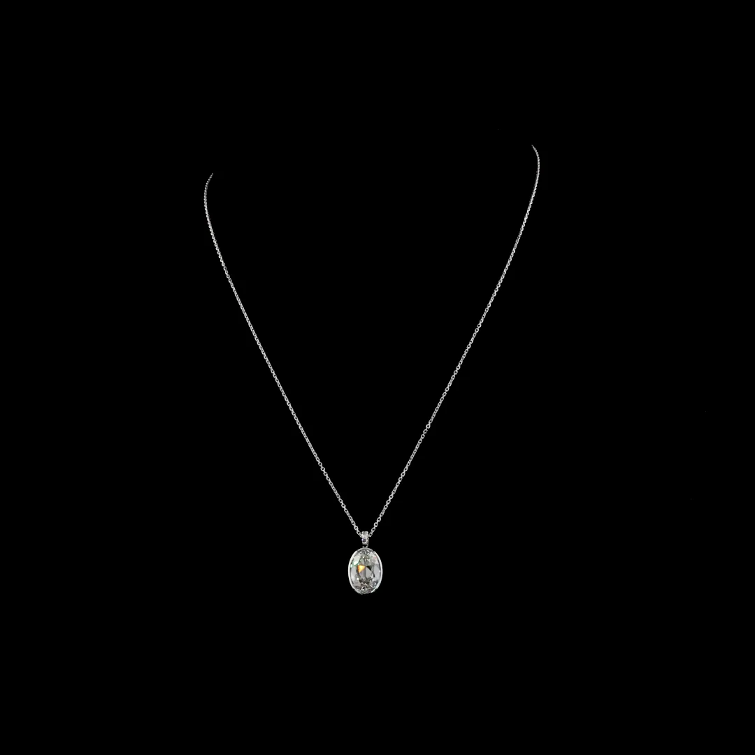 3.48 Cts 14k White Gold Antique Oval Shape Pendant Pendant