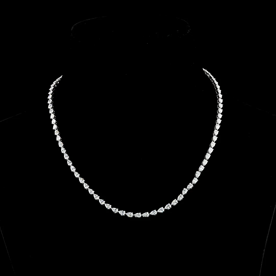 9.95 Cts 14k White Gold Pear Shape Tennis Necklace