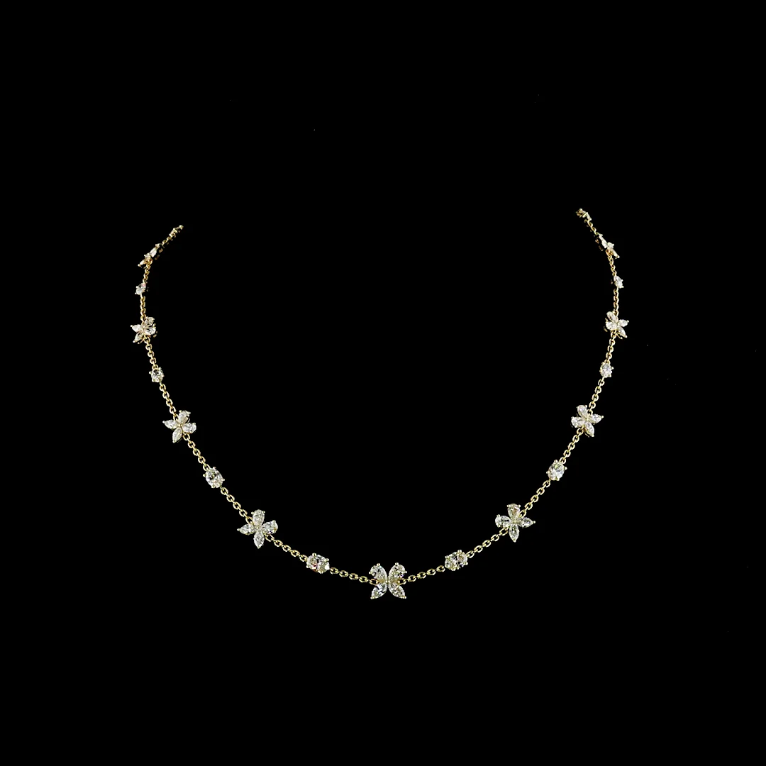 5.14 Cts 14k Yellow Gold Mix Shape Station Necklace