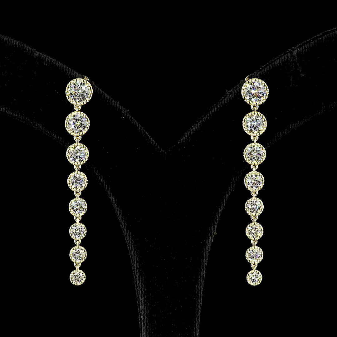 3.54 Cts 14k Yellow Gold Round Shape Hanging Earring