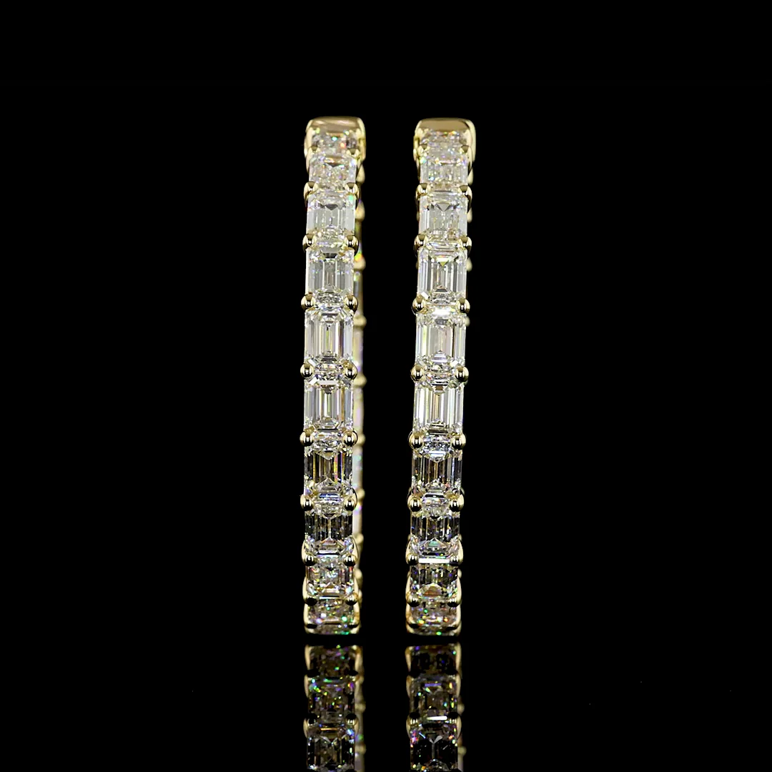 13.45 Cts 14k Yellow Gold Emerald Shape Hoops Earring
