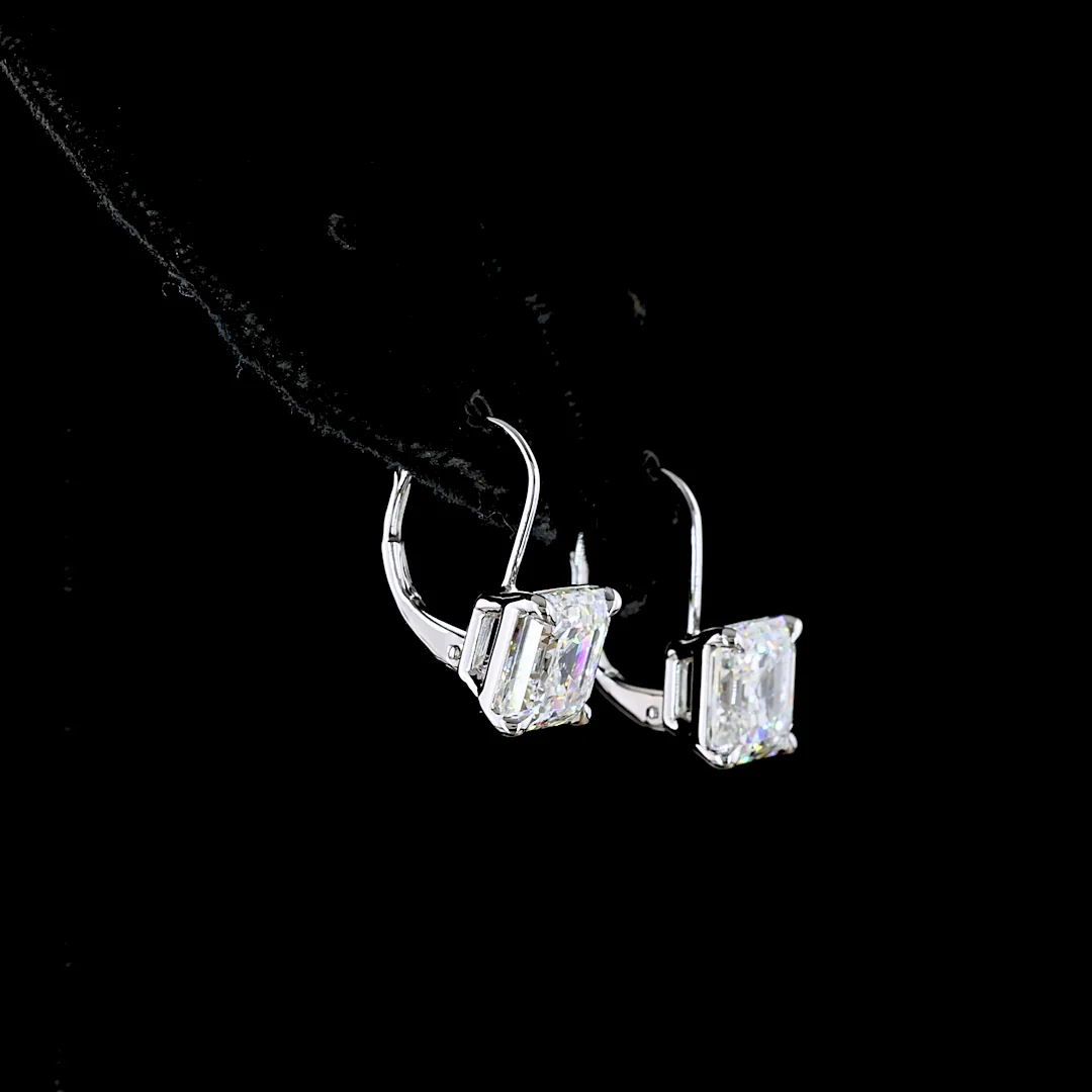6.11 Cts 14k White Gold Asscher Shape Hanging Earring