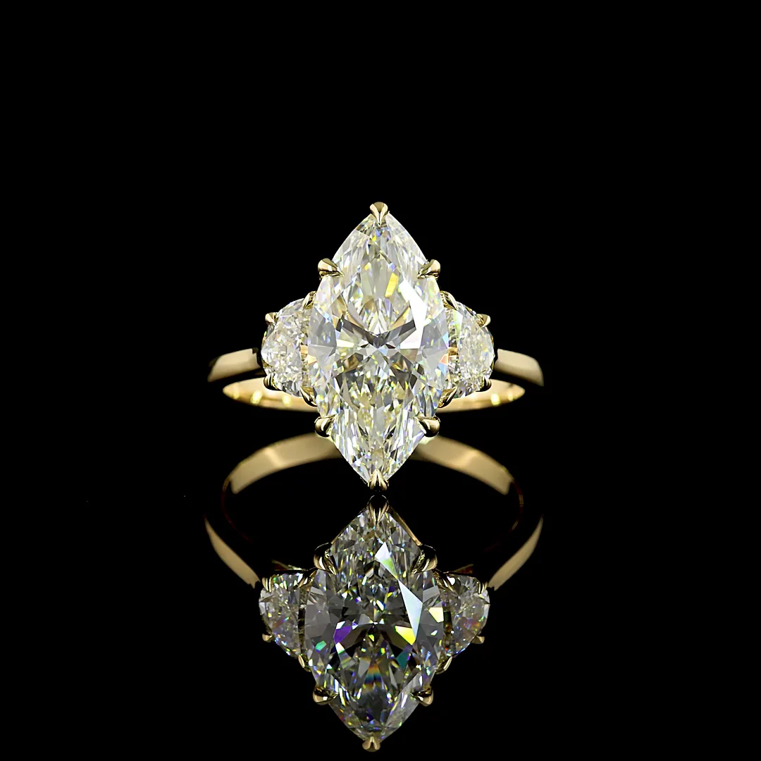 3.73 Cts 14k Yellow Gold Marquise Shape 3 Stones Ring
