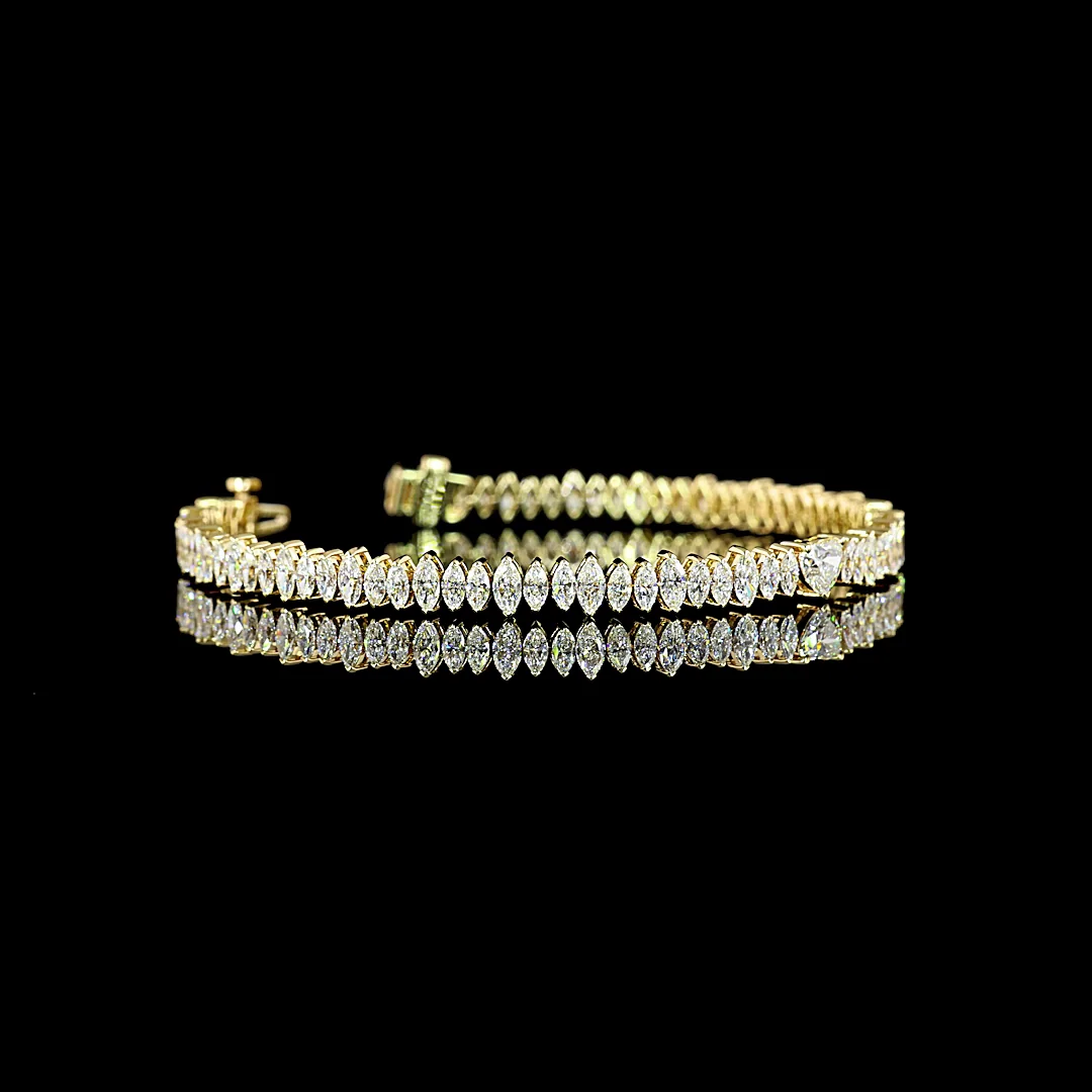 5.39 Cts 14k Yellow Gold Heart Shape Station Line Tennis Bracelet
