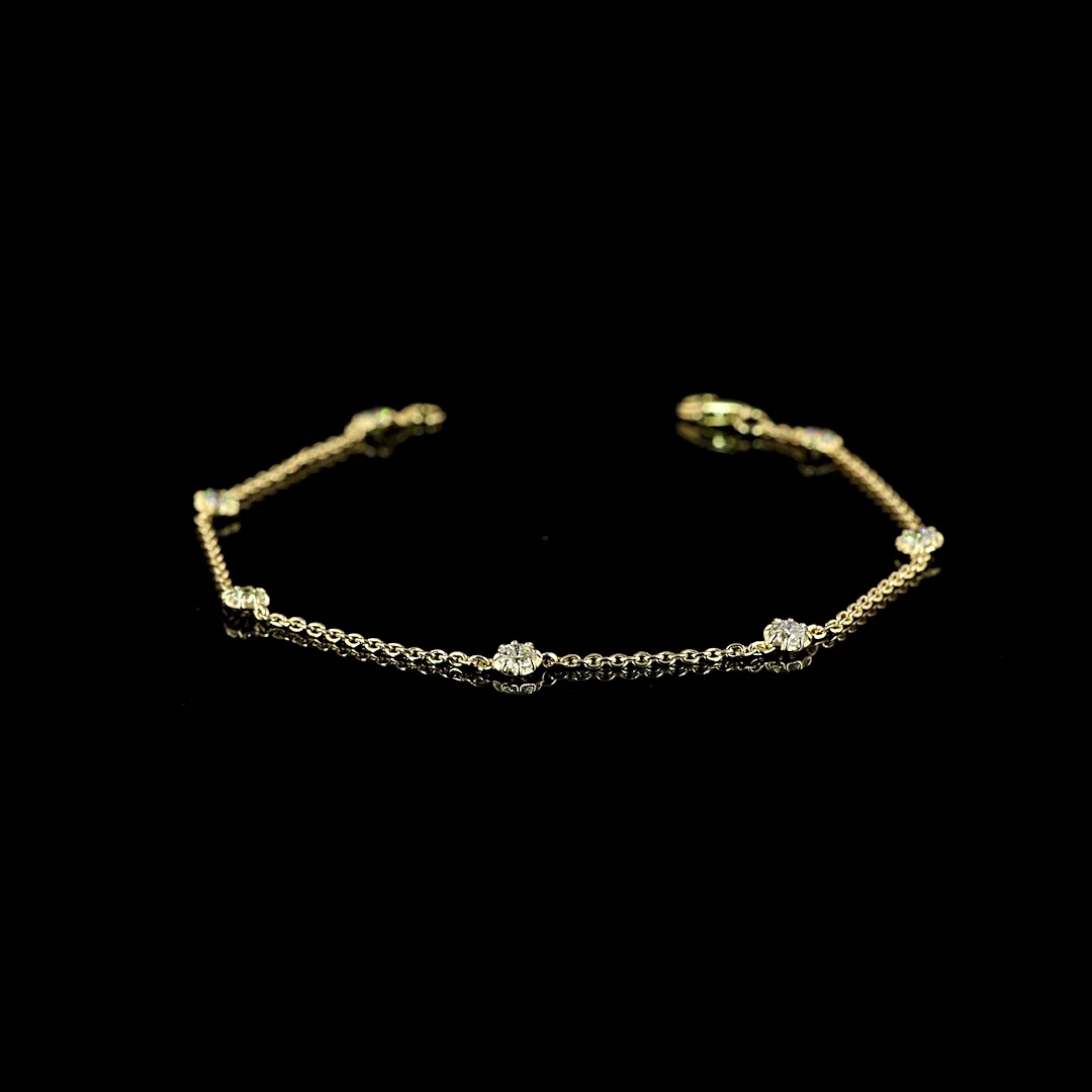 0.66 Cts 14k Yellow Gold Round Shape Station Bracelet