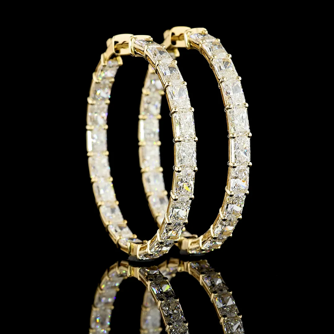12.14 Cts 14k Yellow Gold Radiant Shape Hoops Earring