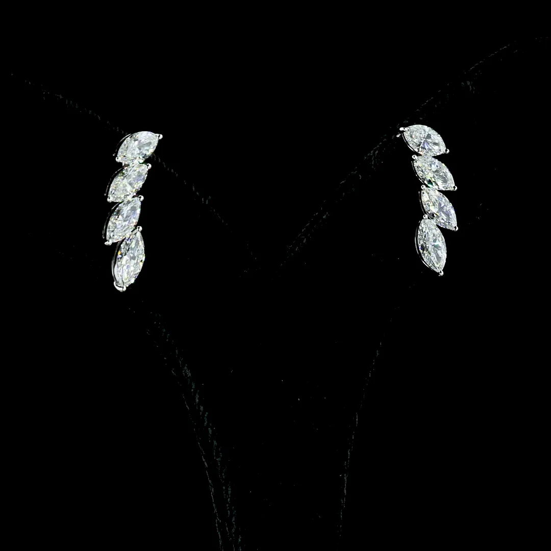 2.64 Cts 14k White Gold Marquise Shape Crawler Earring
