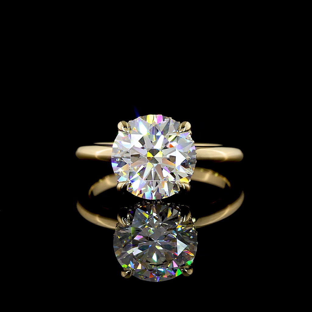 3.19 Cts 14k Yellow Gold Round Shape Hidden Halo Ring