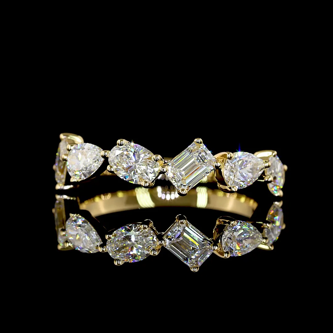 1.17 Cts 18k Yellow Gold Emerald Shape Half Eternity Eternity Band