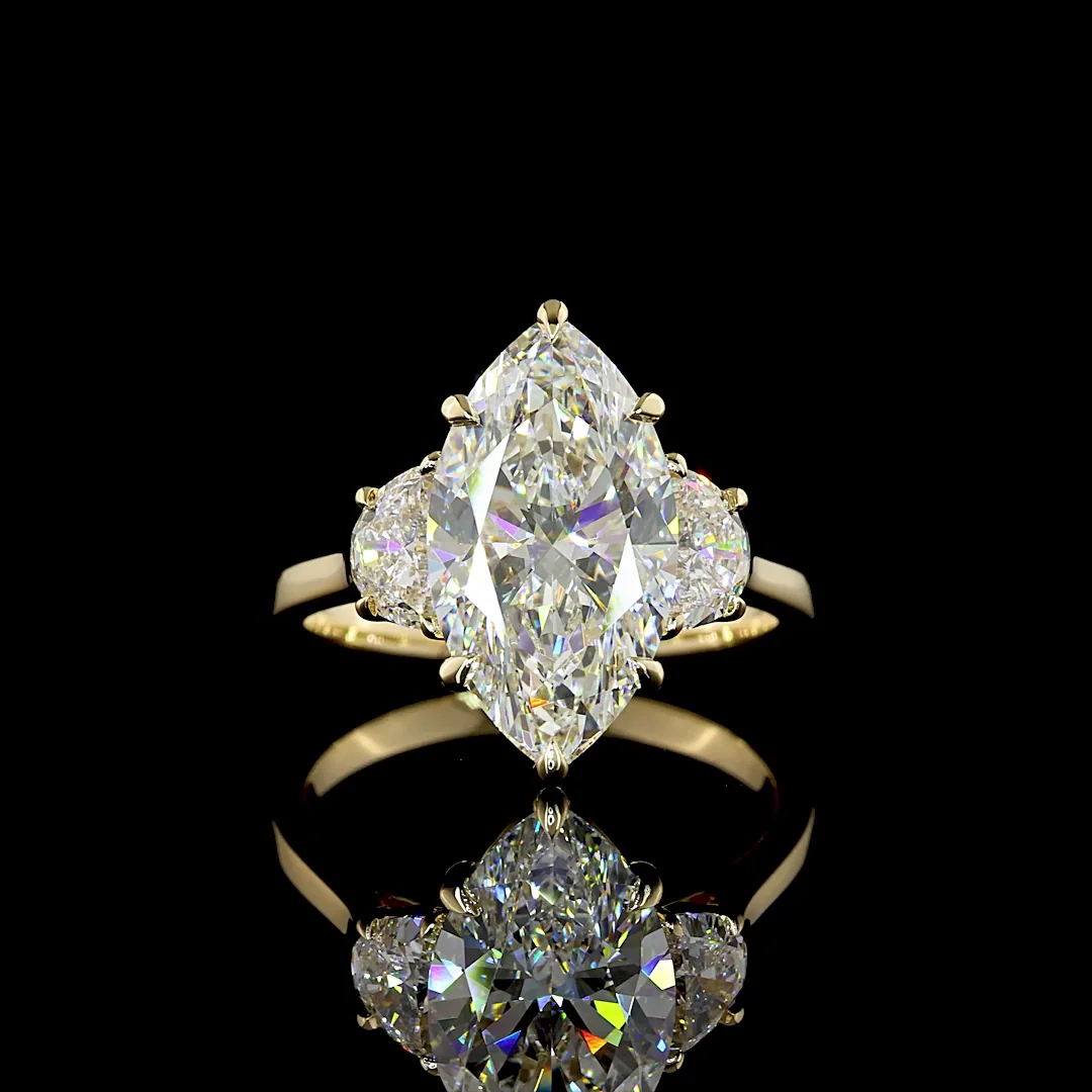 4.7 Cts 14k Yellow Gold Marquise Modified Shape 3 Stones Ring