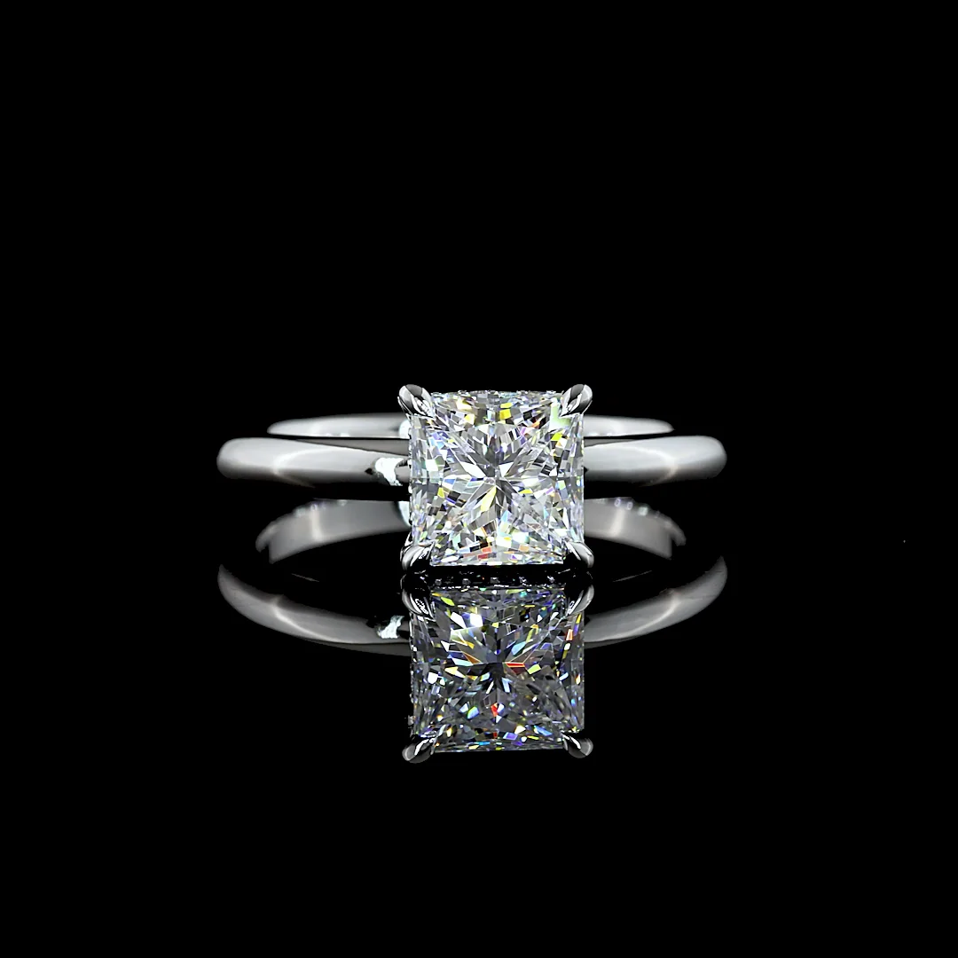 1.58 Cts 14k White Gold Princess Shape Hidden Halo Ring