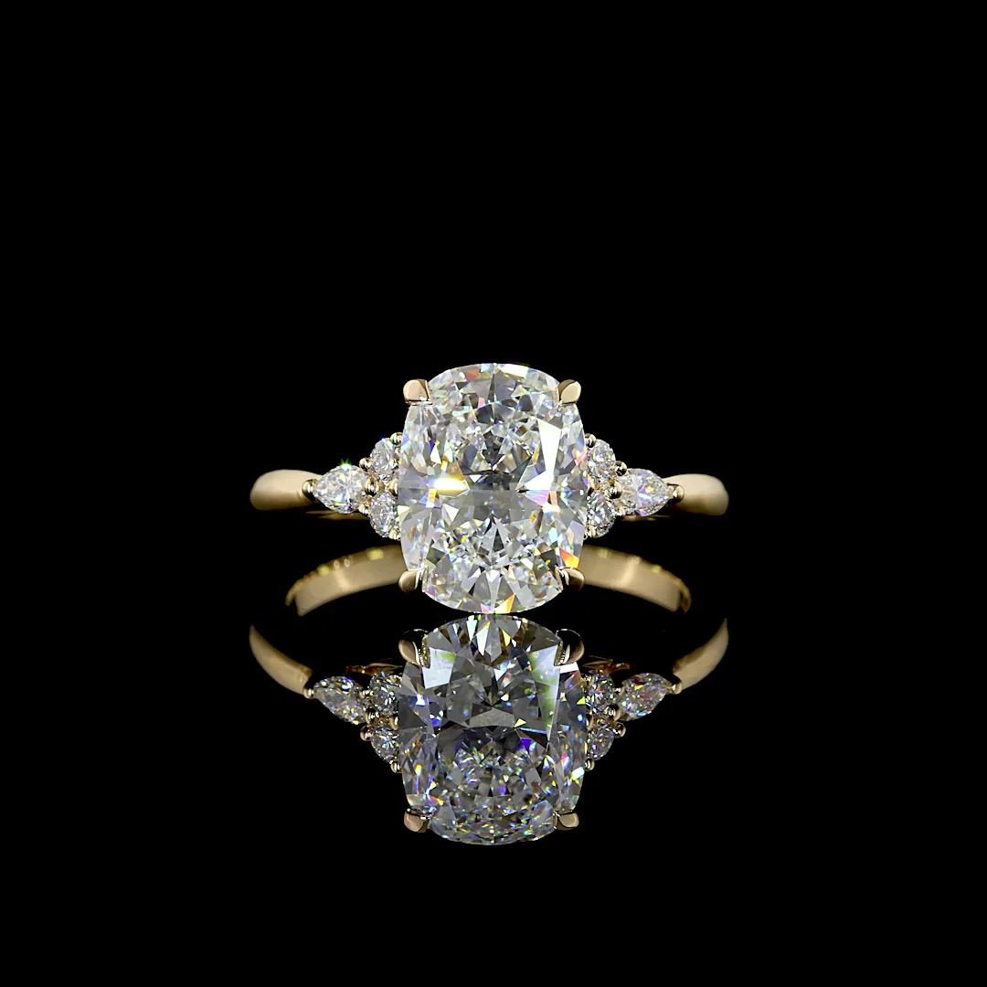 3.17 Cts 14k Yellow Gold Cushion Brilliant Shape Split Shank Ring