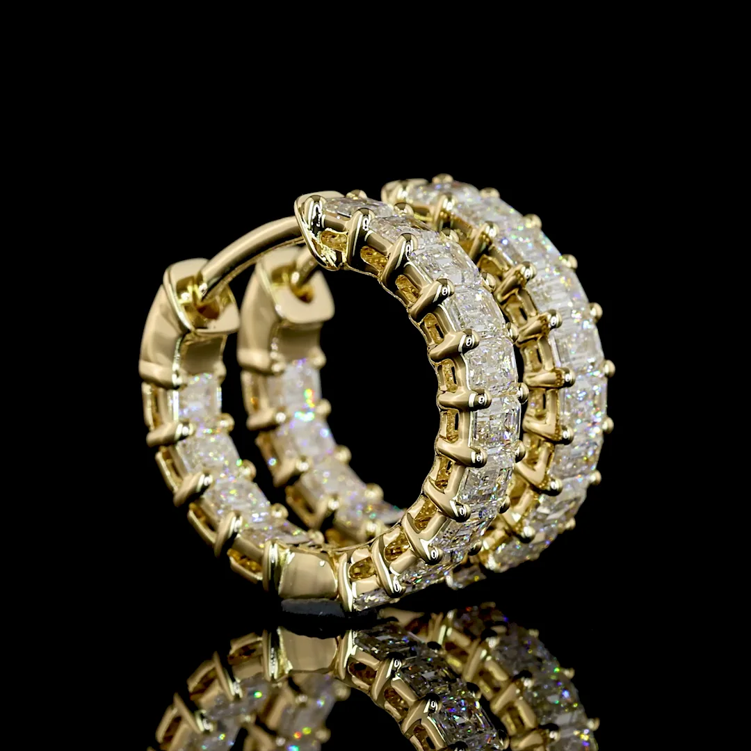 1.4 Cts 14k Yellow Gold Emerald Shape Huggies Earring