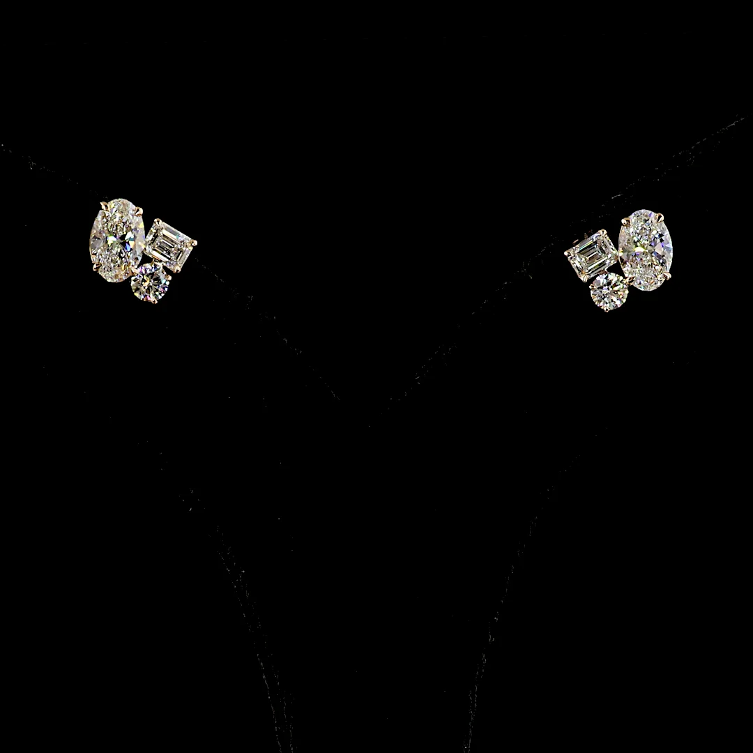 2.26 Cts 14k Rose Gold Oval Shape 3 Stones Earring