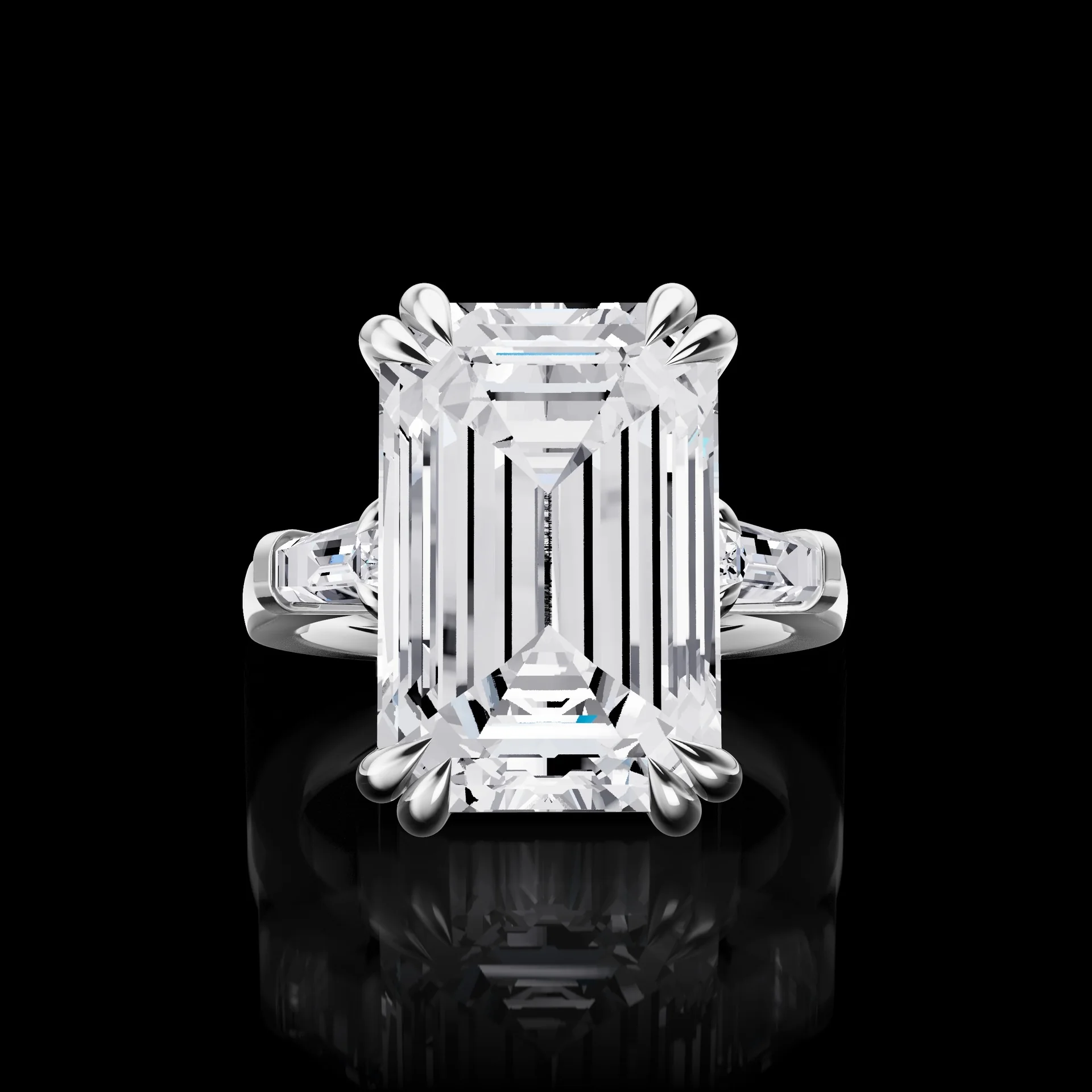 8.34 Cts 18k White Gold Emerald Shape 3 Stones Ring