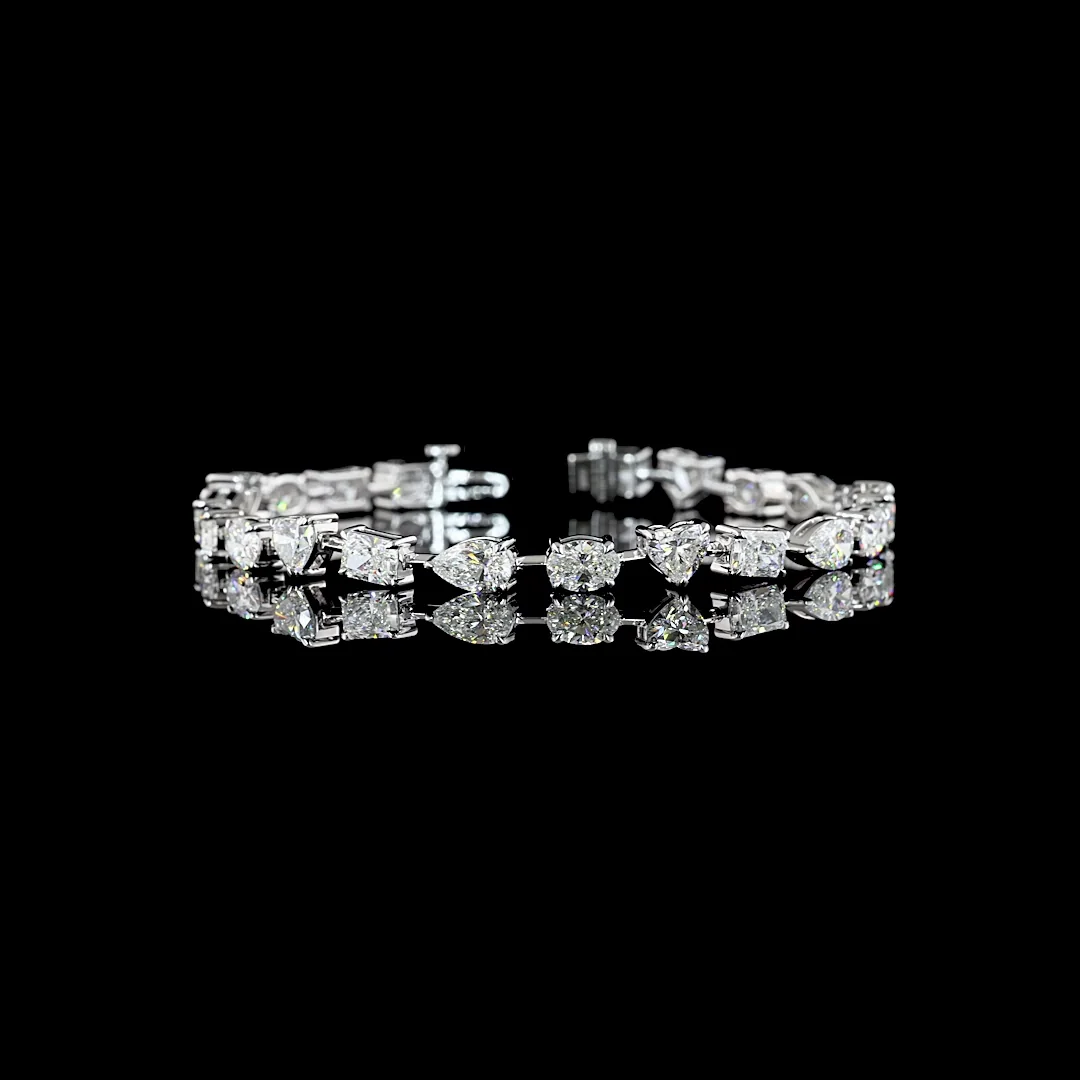 10.94 Cts 14k White Gold Mix Shape Station Bracelet