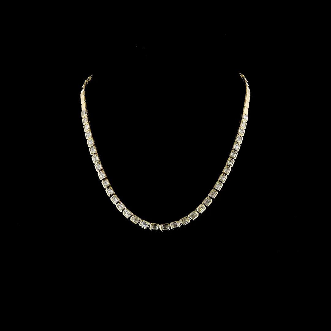 9.85 Cts 14k Yellow Gold Emerald Shape Tennis Necklace