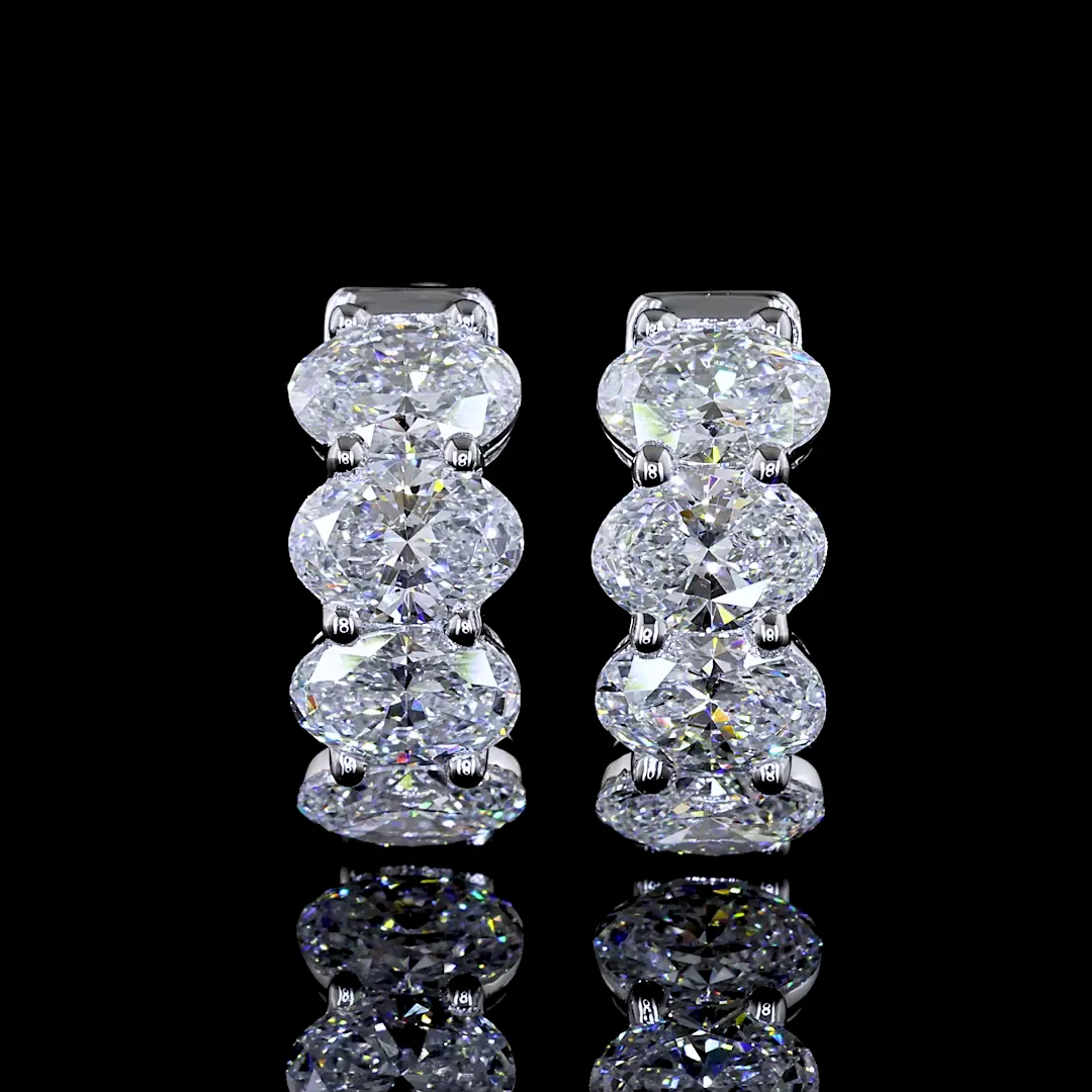 3.01 Cts 14k White Gold Oval Shape Huggies Earring