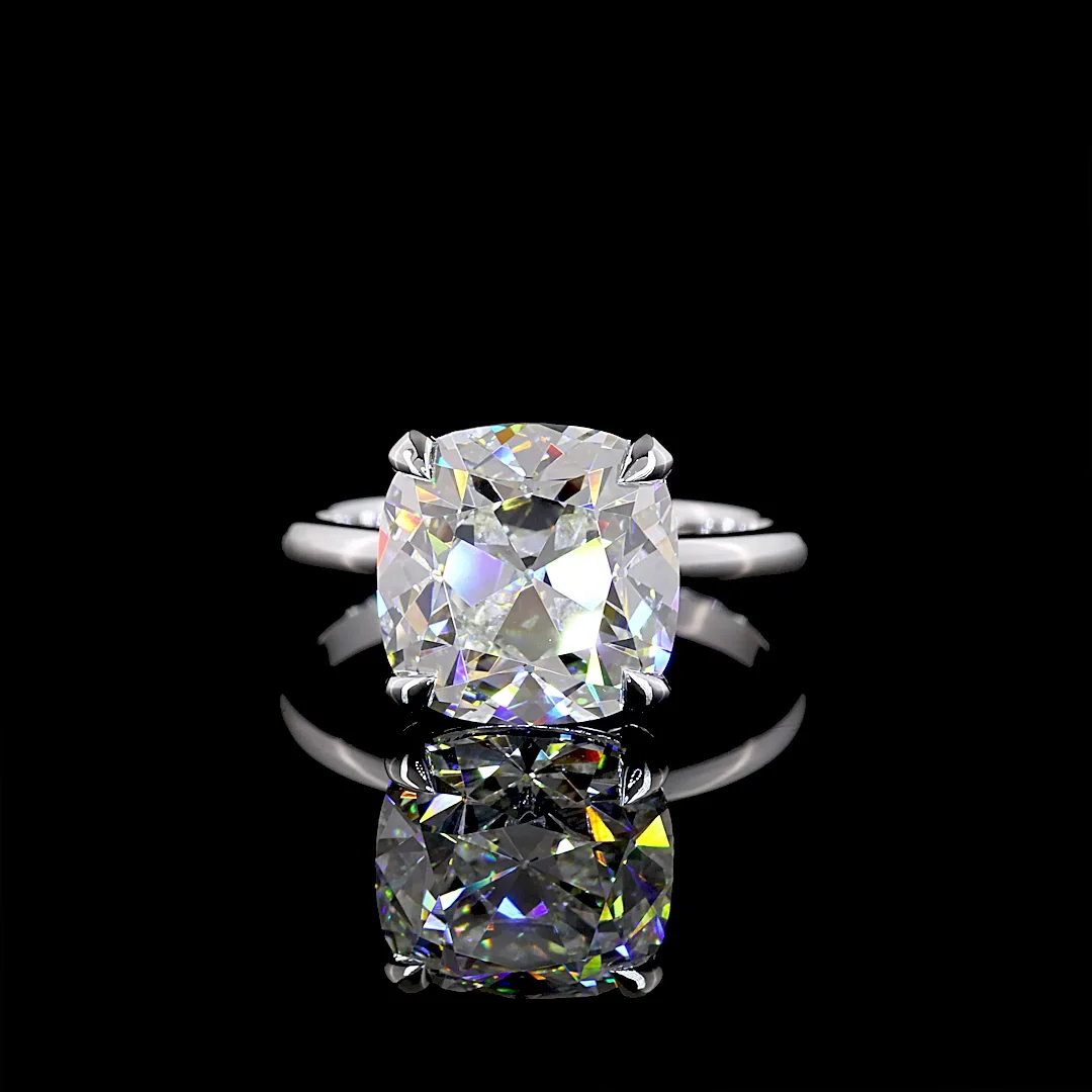 5.44 Cts 14k White Gold Antique Cushion Shape Solitaire Ring