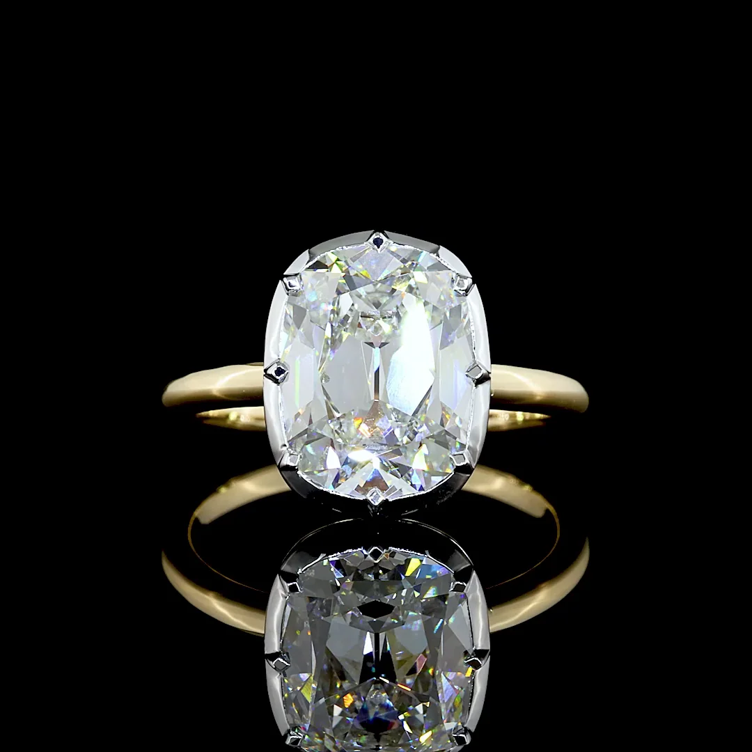 4.21 Cts 14k Two Tone Antique Cushion Shape Solitaire Ring