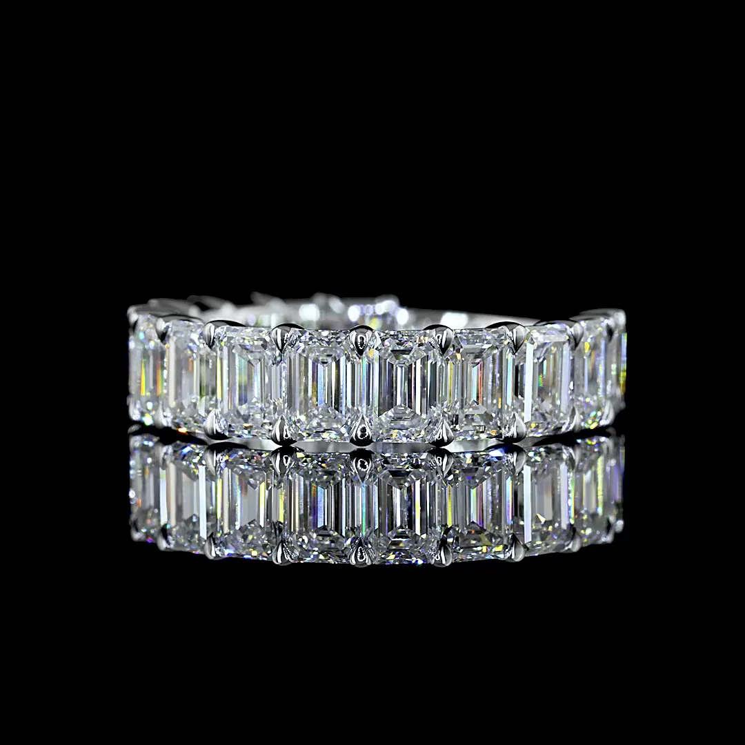 4.68 Cts 14k White Gold Emerald Shape 3/4 Band Eternity Band