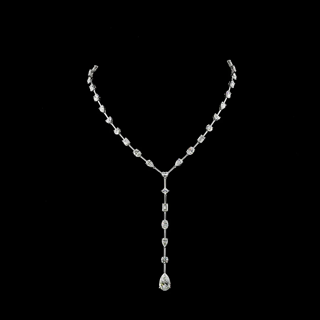 18.91 Cts 14k White Gold Mix Shape Lariat Necklace